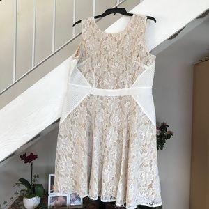 NWT. Pretty white and tan lace dress